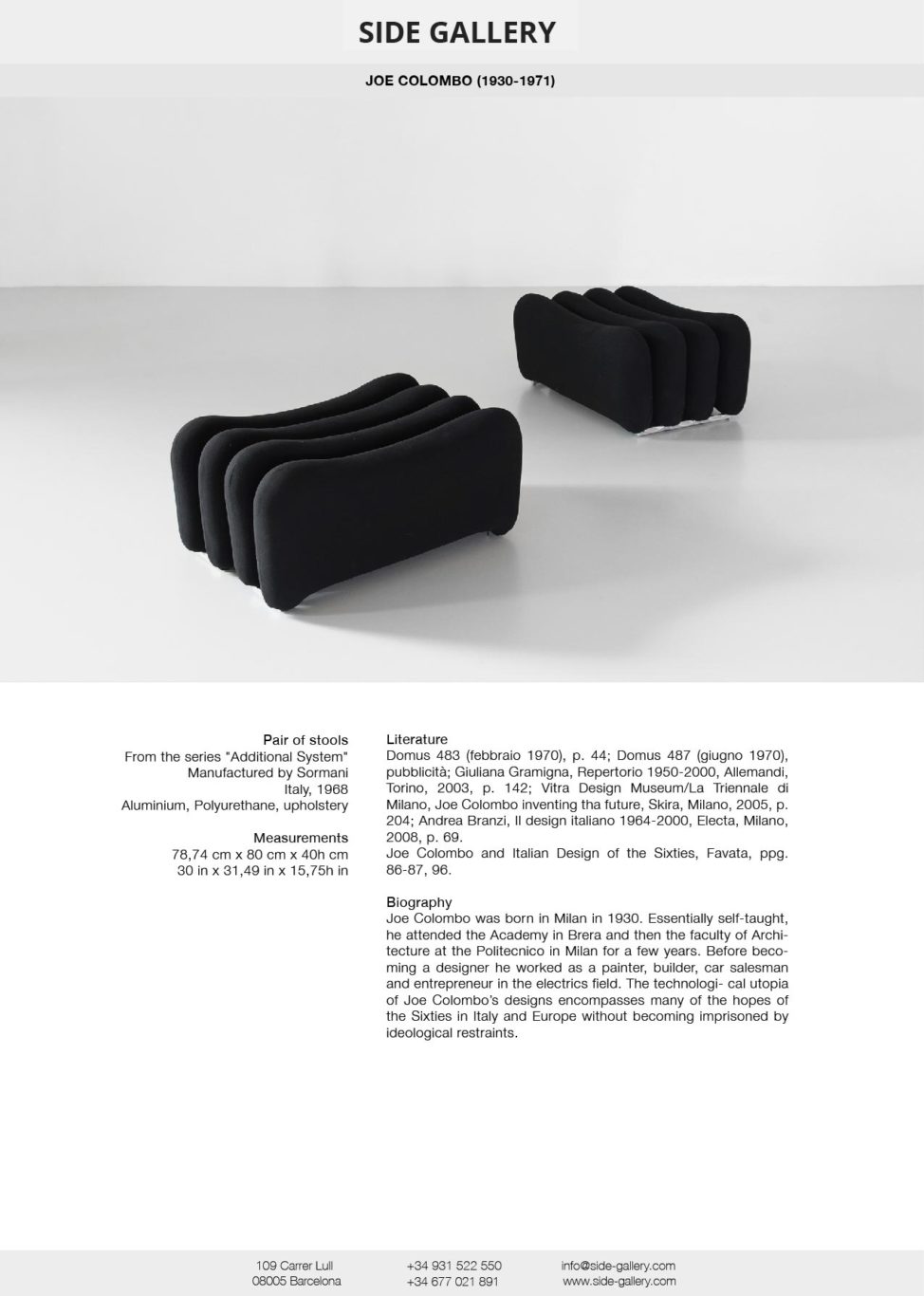 Joe Colombo black stools from Additional System series | Side Gallery