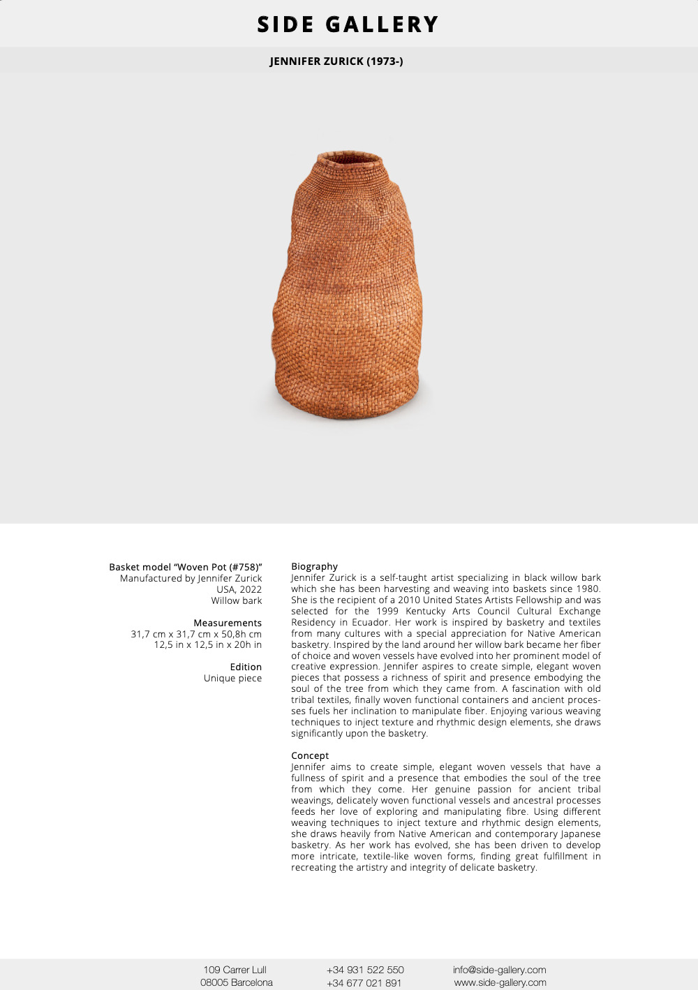 Jennifer Zurick Basket model “Woven Pot 758” Side Gallery